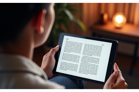 Pessoa lendo um artigo em um tablet, com foco na leitura e no conteúdo informativo sobre bem-estar. 
