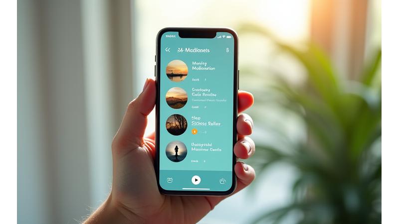 Interface de um aplicativo de meditação com várias opções de meditação guiada para diferentes situações do dia.