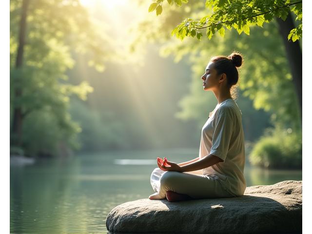 Pessoa meditando tranquilamente em ambiente sereno