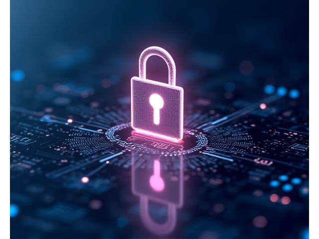 Cadeado digital e escudos em uma tela de computador, simbolizando segurança de dados e privacidade em um ambiente tecnológico seguro.