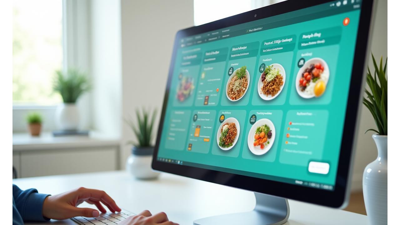 Demonstração interativa de um planejador de refeições com funcionalidade de arrastar e soltar e painel de nutrição em tempo real, mostrando a criação de um plano semanal personalizado.
